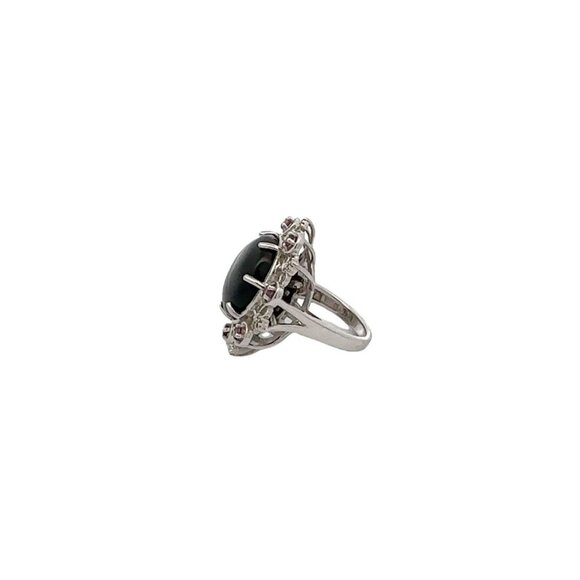 Designer Sterling Silver, Pink Topaz & Onyx Round Statement Size 6 Ring! 154 - Picture 3 of 6